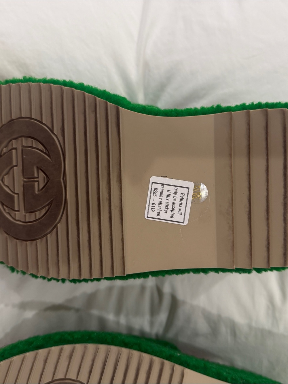 Gucci Hot Pink and Kelly Green Shearling Slides - Picture 4 of 5